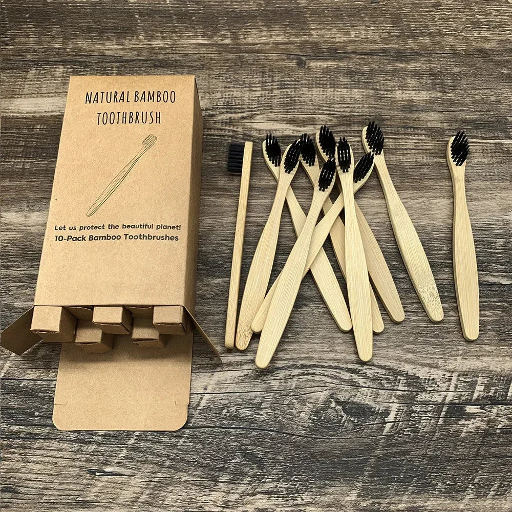 10pack l Cepillo de dientes de bambú natural