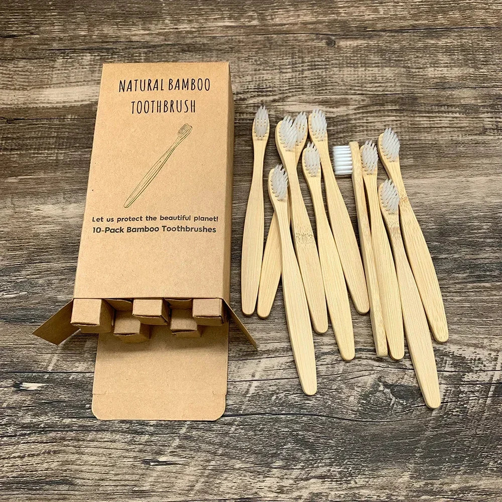 10pack l Cepillo de dientes de bambú natural