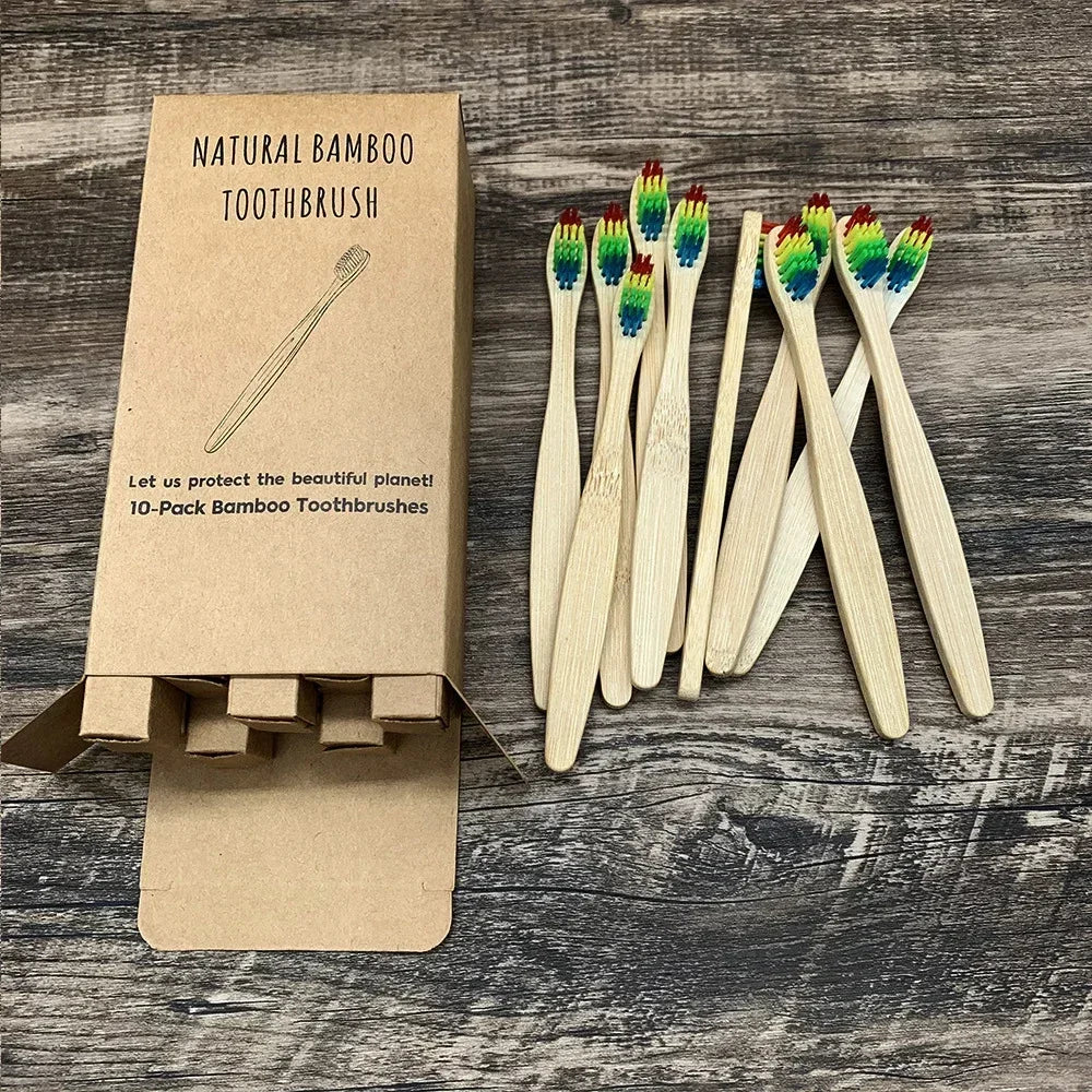 10pack l Cepillo de dientes de bambú natural